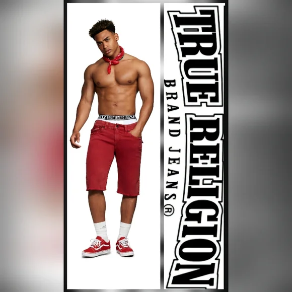 Men's True Religion Ricky Red Denim Shorts - Picture 11 of 11